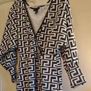 Ashley Stewart Black & White Geometric Wrap Blouse